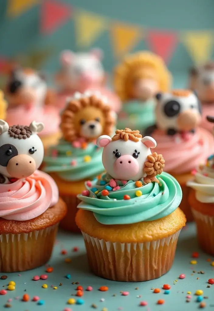 25 Birthday Cupcake Ideas That Steal the Show - 14. Farm Animal Cupcakes