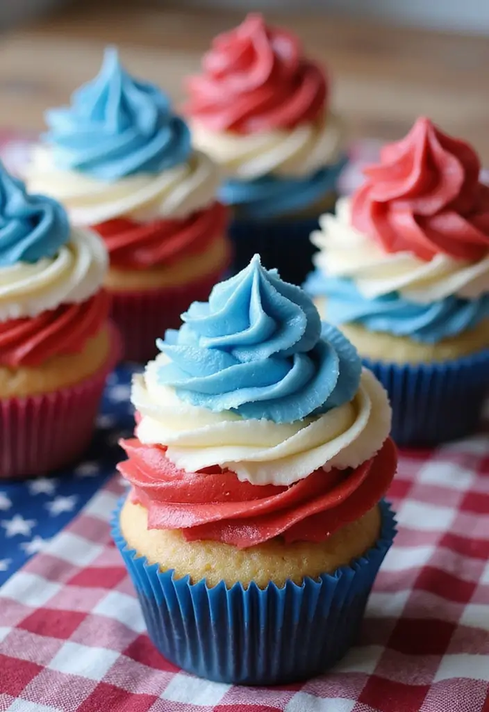 25 Christmas Cupcake Ideas That’ll Wow Your Holiday Guests - 24. Red White and Blue Cupcakes