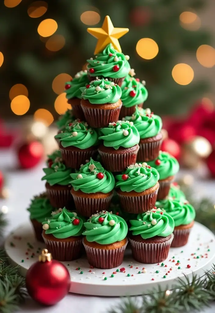 25 Creative Cupcake Cake Ideas That Make a Big Impression - 1. Christmas Tree Cupcake Cake