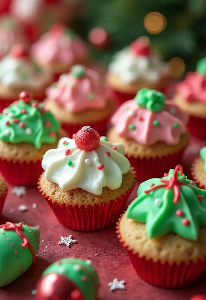 25 Creative Cupcake Cake Ideas That Make a Big Impression - 20. Holiday Cheer Cupcakes