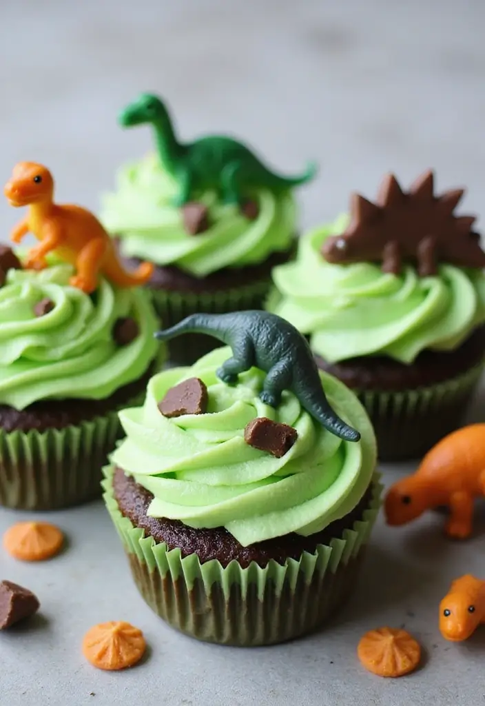 25 Cupcake Birthday Decorating Ideas That Wow Every Guest - 2. Dinosaur Adventure Cupcakes