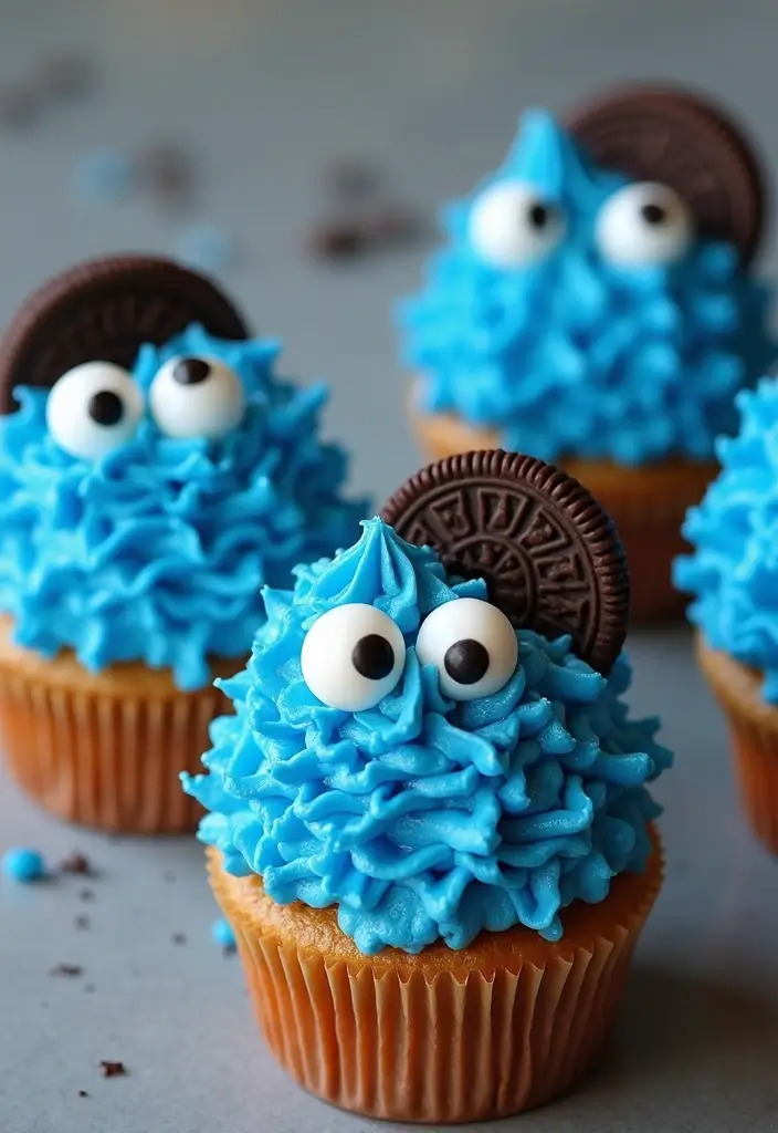 25 Cupcake Birthday Decorating Ideas That Wow Every Guest - 9. Cookie Monster Cupcakes