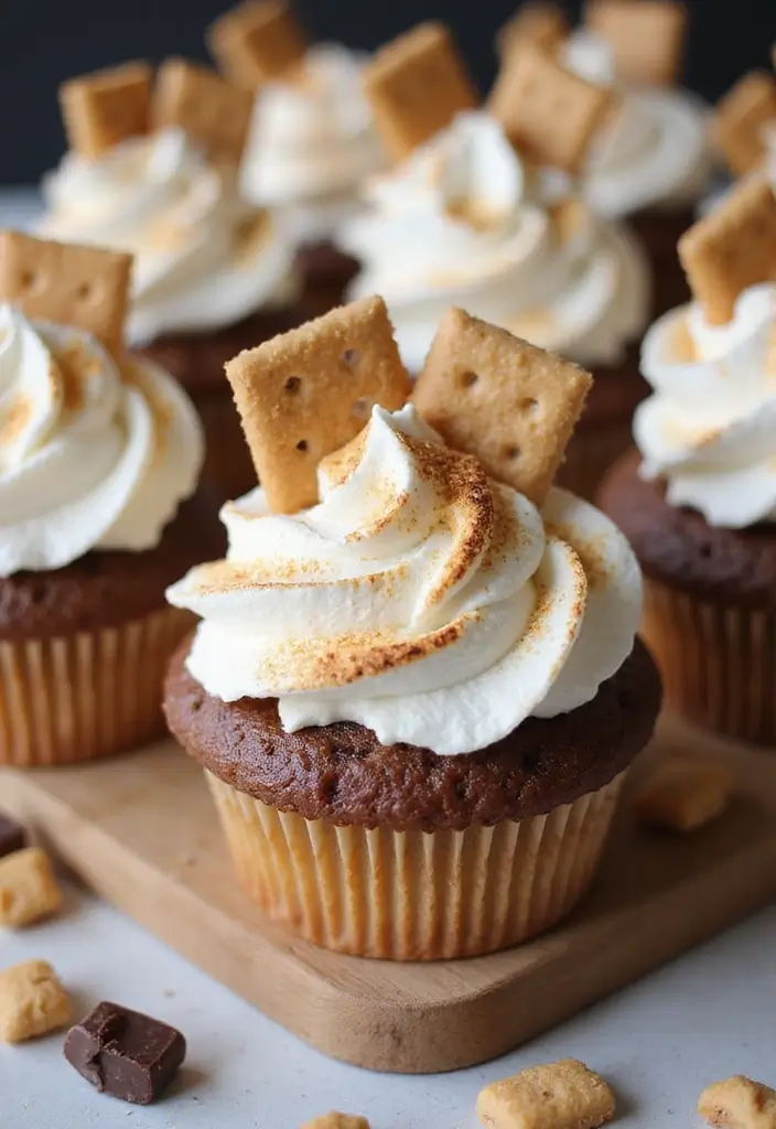 25 Cupcake Bouquet Ideas That Look Like Real Flowers - 10. S’mores Cupcakes with Toasted Marshmallow Frosting