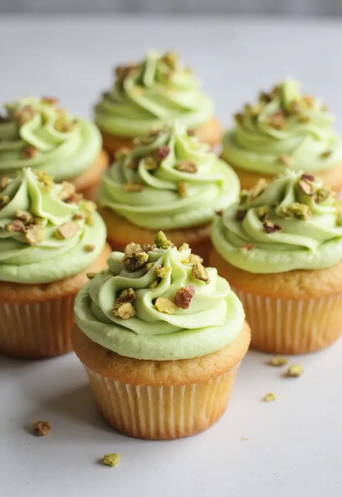 25 Cupcake Bouquet Ideas That Look Like Real Flowers - 11. Pistachio Cupcakes with Rosewater Frosting