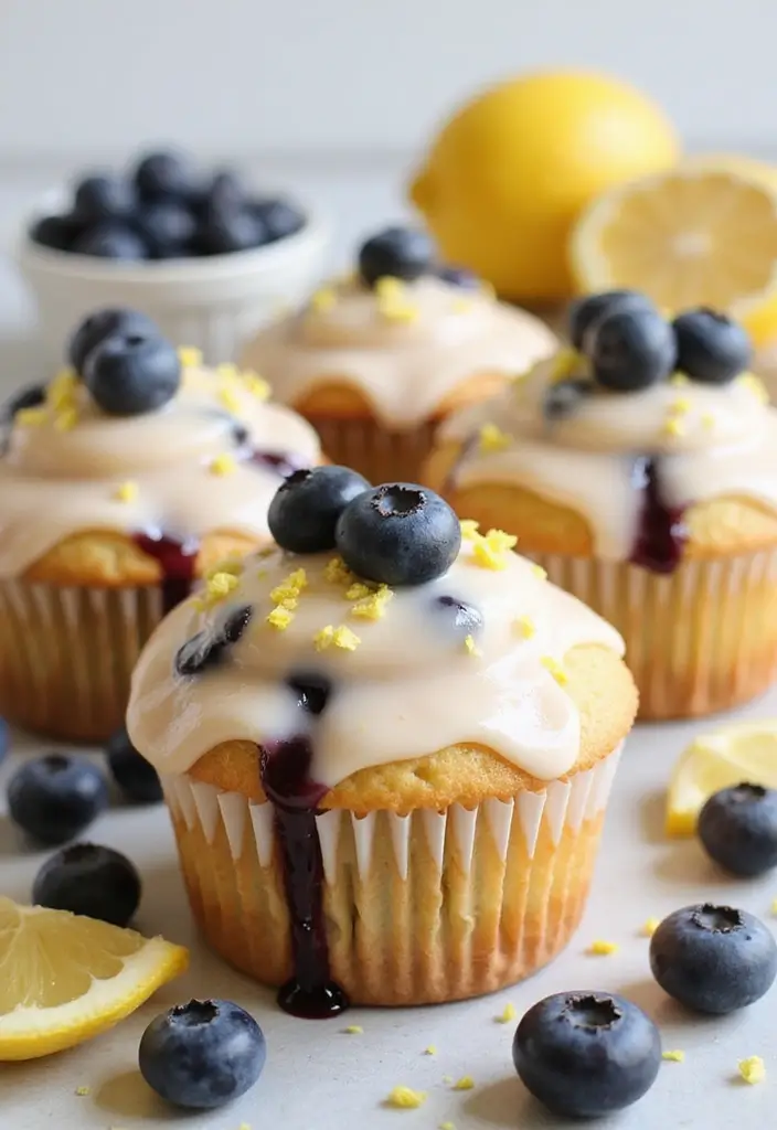 25 Cupcake Bouquet Ideas That Look Like Real Flowers - 15. Blueberry Muffin Cupcakes with Lemon Glaze