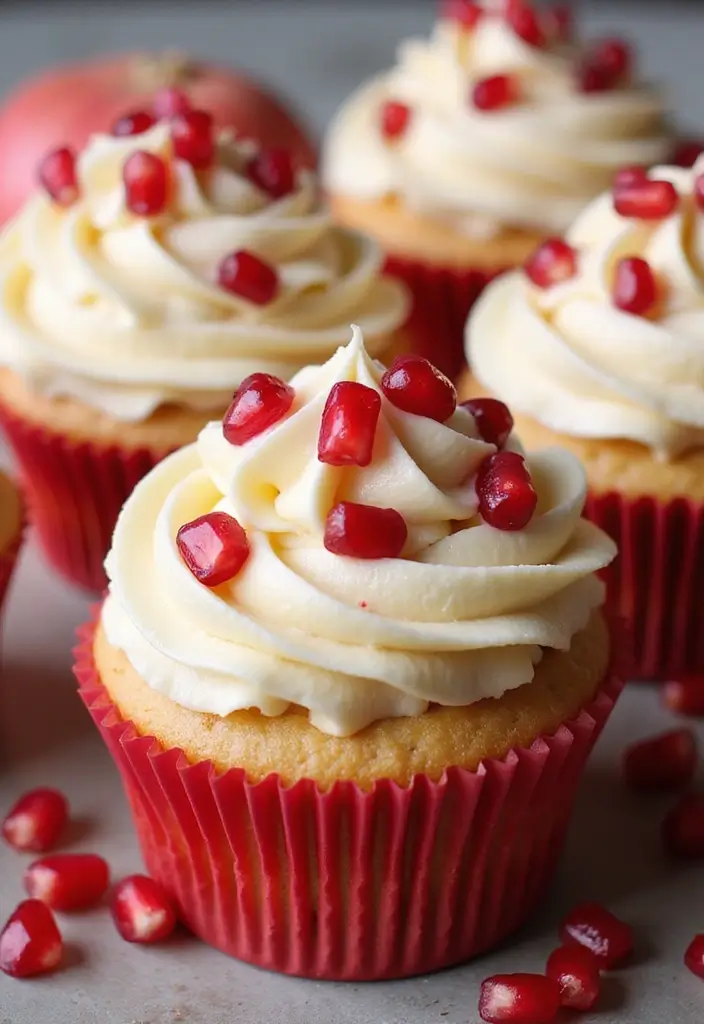 25 Cupcake Bouquet Ideas That Look Like Real Flowers - 21. Pomegranate Cupcakes with Vanilla Frosting