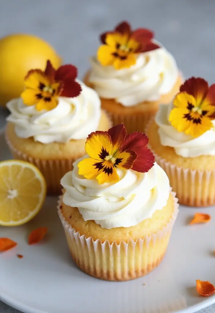 25 Cupcake Bouquet Ideas That Look Like Real Flowers - 3. Lemon Cupcakes with Edible Flower Toppers