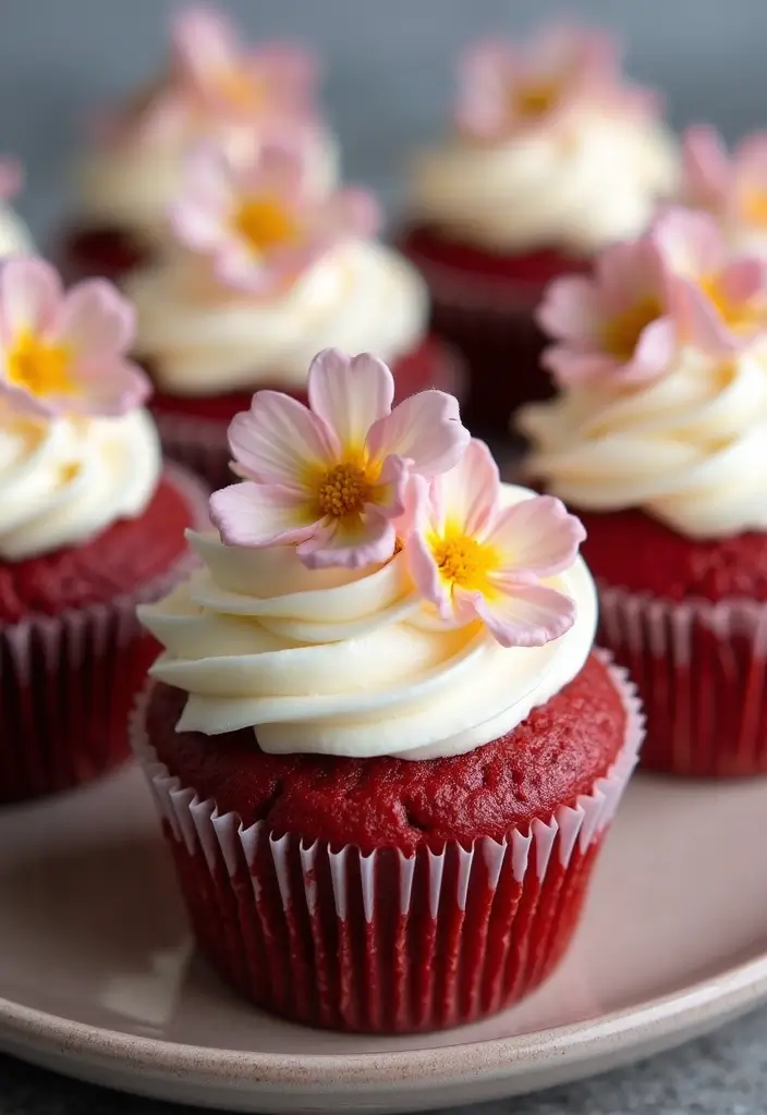 25 Cupcake Bouquet Ideas That Look Like Real Flowers - 4. Red Velvet Cupcakes with Cream Cheese Center