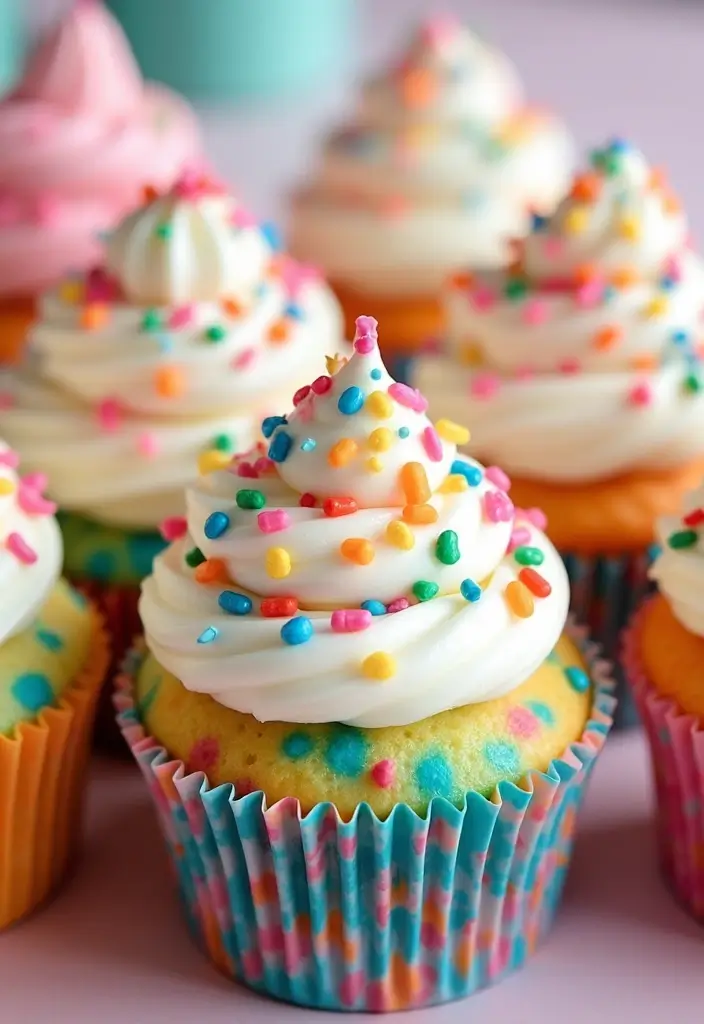 25 Cupcake Bouquet Ideas That Look Like Real Flowers - 5. Funfetti Cupcakes with Whipped Cream Topping