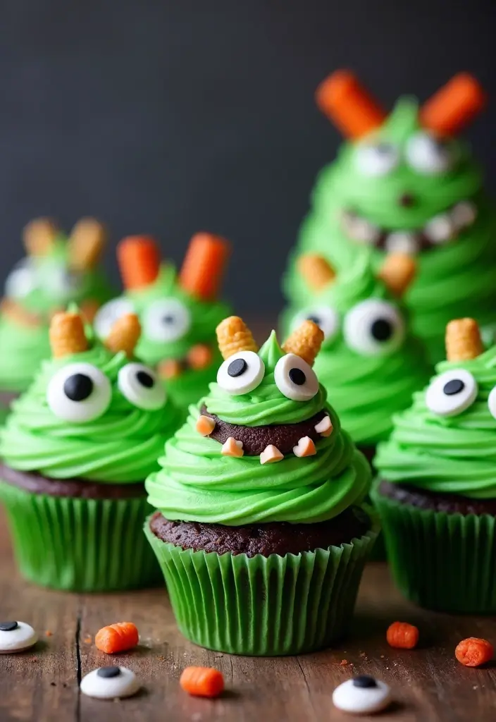 25 Cupcake Decorating Ideas to Try with Kids This Weekend - 12. Green Monster Cupcakes