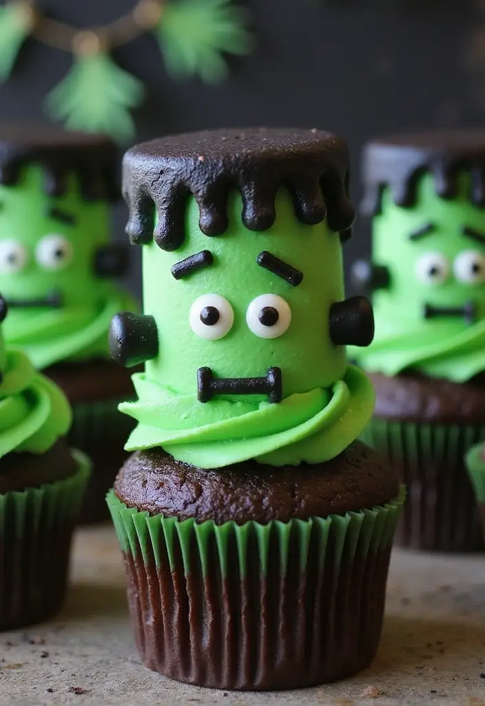 25 Cupcake Decoration Ideas You’ll Want to Try This Weekend - 12. Frankenstein Cupcakes