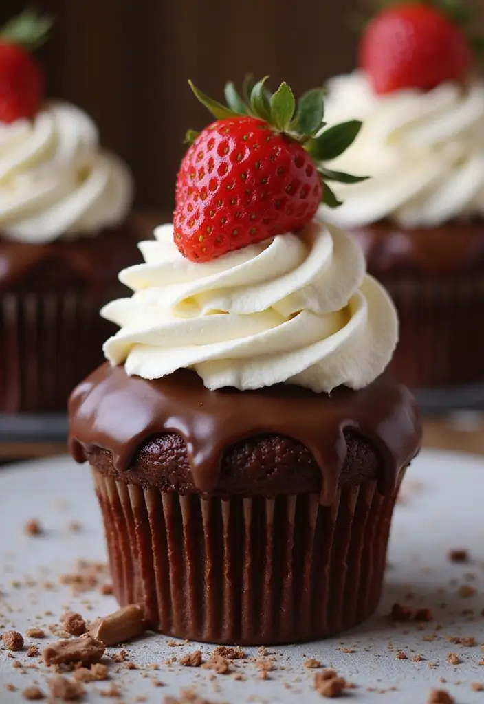 25 Cupcake Ideas for Kids’ Parties That Are Fun and Mess-Free - 15. Chocolate-Dipped Strawberry Cupcake