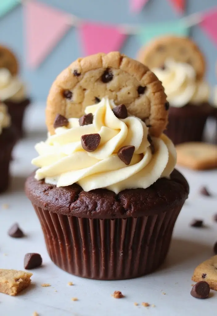 25 Cupcake Ideas for Kids’ Parties That Are Fun and Mess-Free - 25. Chocolate Chip Cookie Dough Cupcake