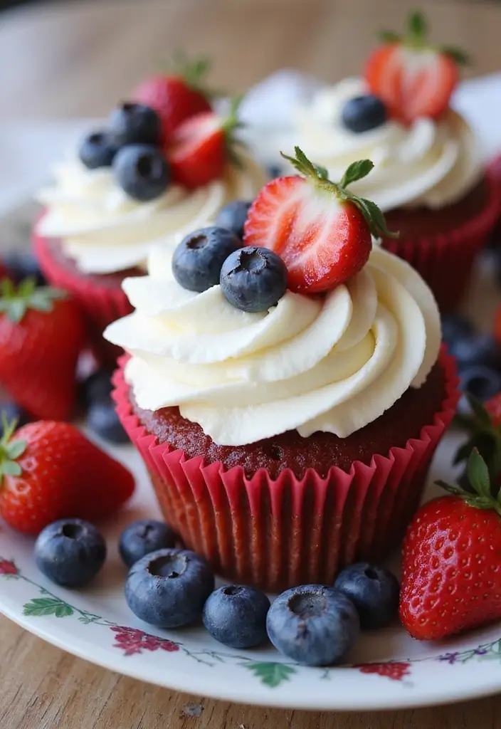 25 Cupcake Ideas for Kids’ Parties That Are Fun and Mess-Free - 6. Red, White & Blueberry Cupcake