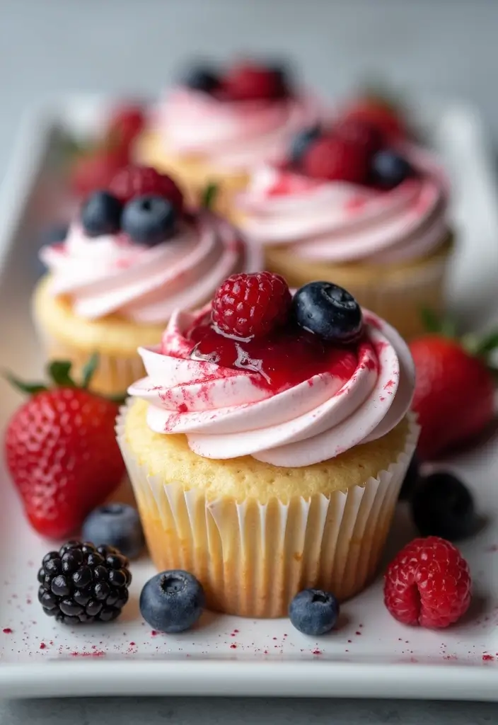 25 Cupcake Ideas for Thanksgiving That Guests Will Gobble Up - 20. Sweet Cream and Berry Cupcakes