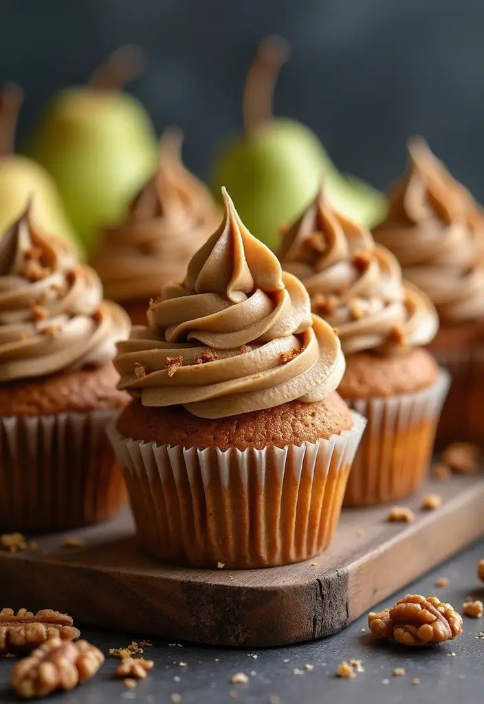 25 Cupcake Ideas for Thanksgiving That Guests Will Gobble Up - 22. Spiced Pear and Walnut