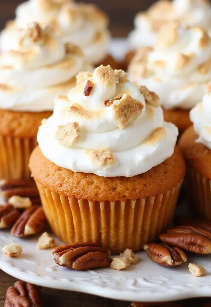 25 Cupcake Ideas for Thanksgiving That Guests Will Gobble Up - 6. Sweet Potato Casserole Cupcakes