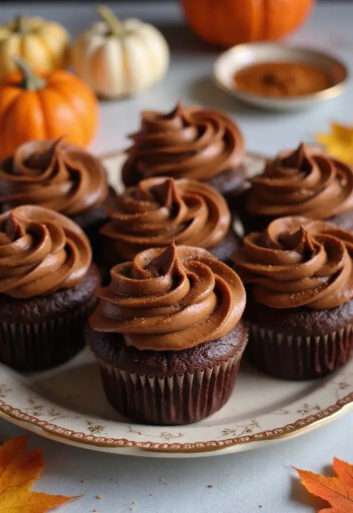 25 Cupcake Ideas for Thanksgiving That Guests Will Gobble Up - 9. Chocolate Pumpkin Swirl