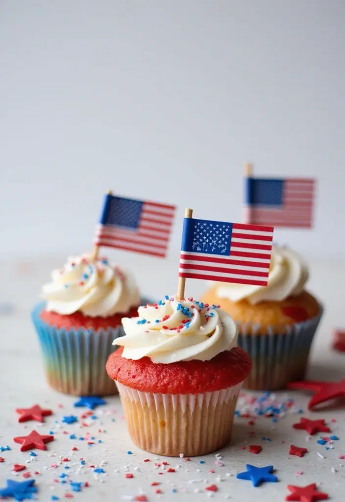 25 Cupcake Theme Ideas for Every Party and Holiday - 12. Patriotic Red, White, and Blue Cupcakes