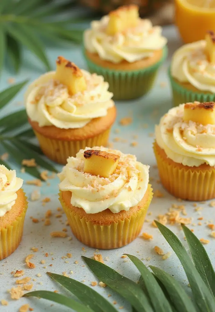 25 Cupcake Theme Ideas for Every Party and Holiday - 3. Tropical Pineapple Coconut Cupcakes