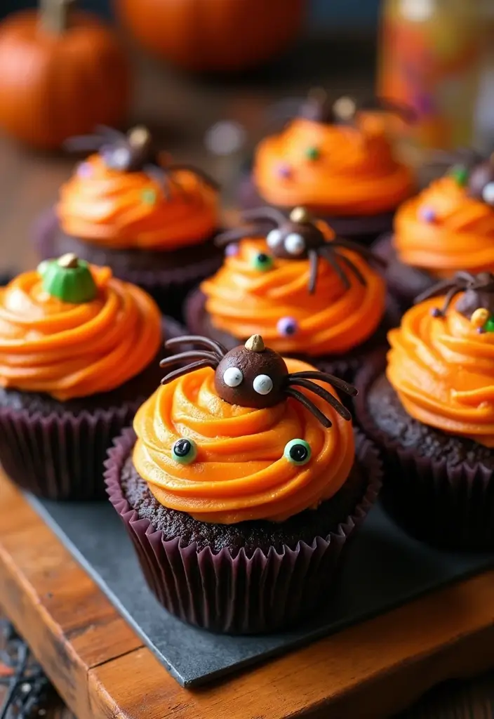25 Cupcake Theme Ideas for Every Party and Holiday - 4. Spooky Halloween Pumpkin Cupcakes