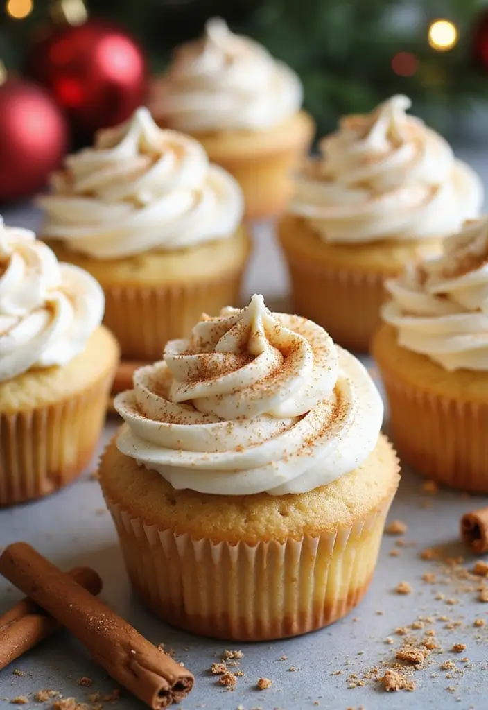 25 Cupcake Theme Ideas for Every Party and Holiday - 5. Festive Christmas Eggnog Cupcakes