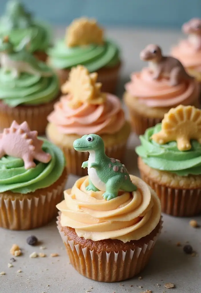 25 Cupcake Wedding Cake Ideas That Blend Class & Creativity: Dinosaur-Themed Wedding Cupcakes - 10. Mini Dino Cupcakes