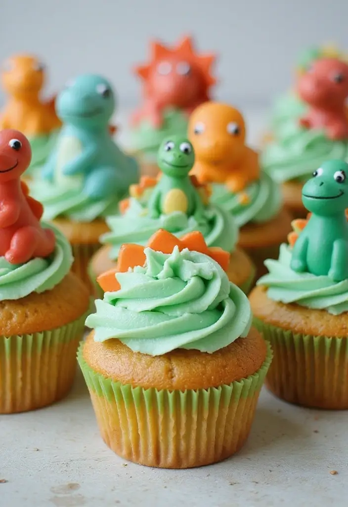 25 Cupcake Wedding Cake Ideas That Blend Class & Creativity: Dinosaur-Themed Wedding Cupcakes - 12. Dino Party Cupcakes