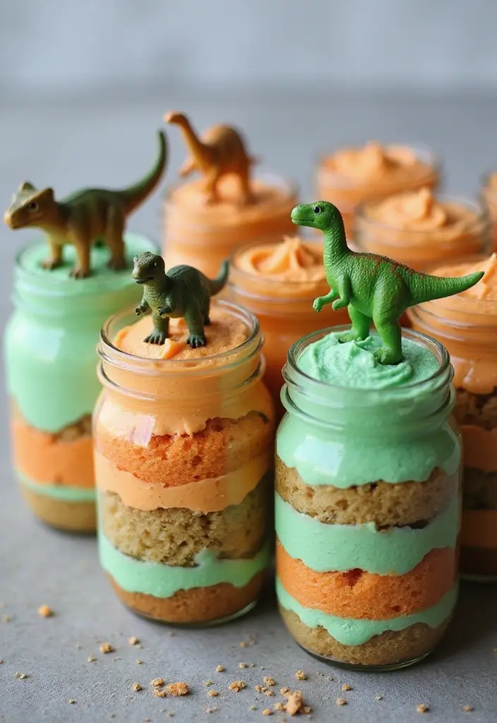 25 Cupcake Wedding Cake Ideas That Blend Class & Creativity: Dinosaur-Themed Wedding Cupcakes - 17. Dino Cupcake Jars