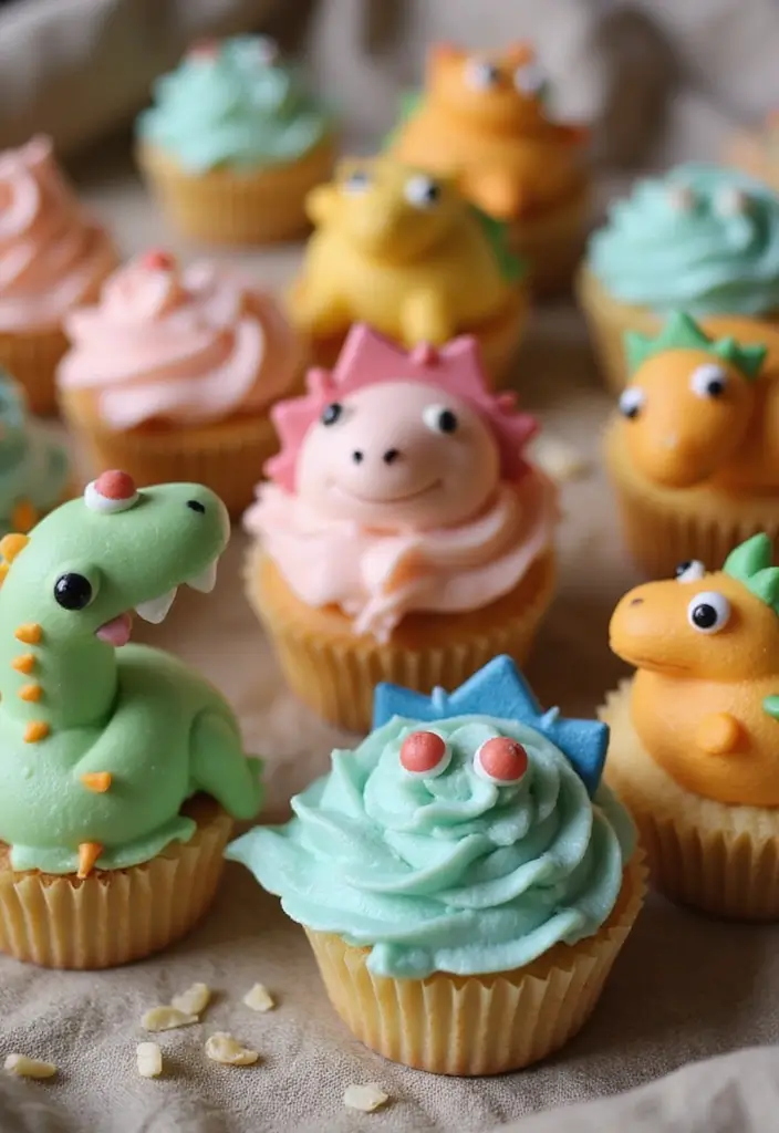 25 Cupcake Wedding Cake Ideas That Blend Class & Creativity: Dinosaur-Themed Wedding Cupcakes - 18. Dino Cupcake Bites