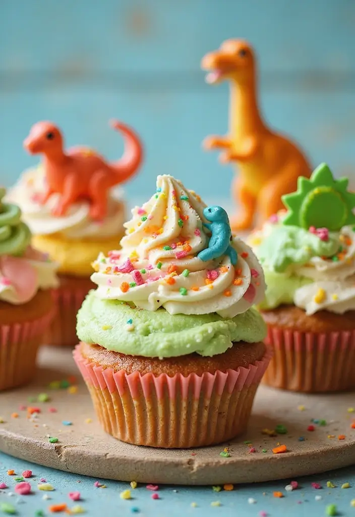 25 Cupcake Wedding Cake Ideas That Blend Class & Creativity: Dinosaur-Themed Wedding Cupcakes - 19. Dino Delight Sundae Cupcakes