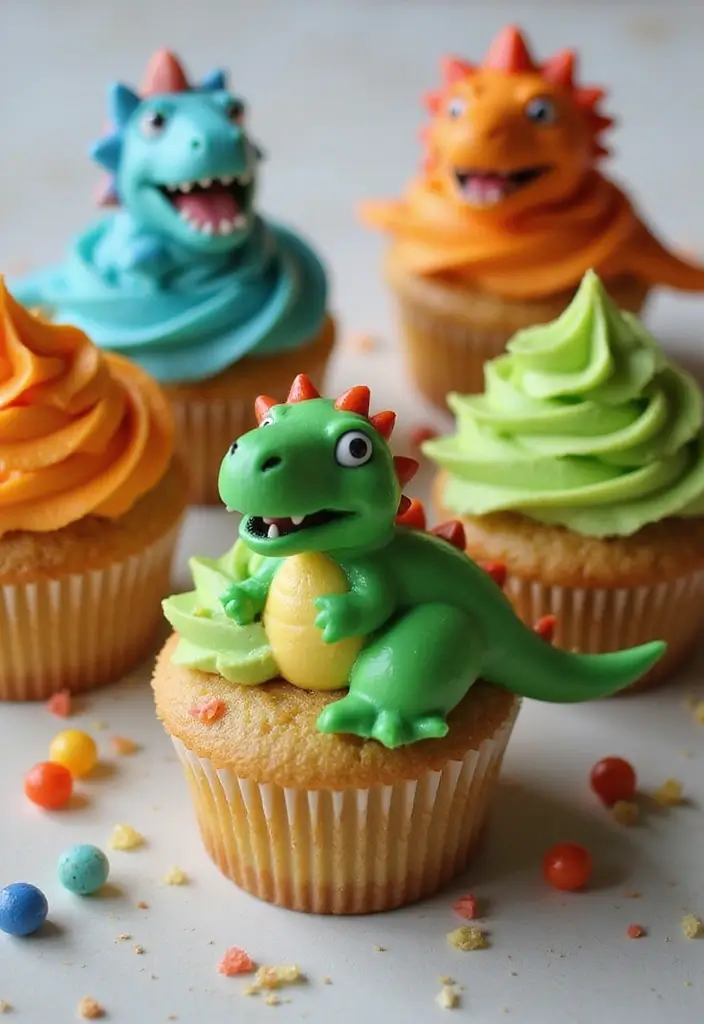 25 Cupcake Wedding Cake Ideas That Blend Class & Creativity: Dinosaur-Themed Wedding Cupcakes - 24. Dino Cupcake Surprise