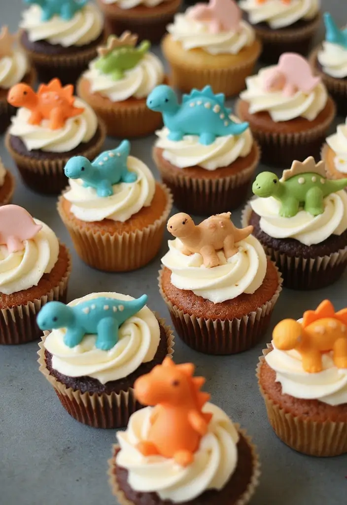 25 Cupcake Wedding Cake Ideas That Blend Class & Creativity: Dinosaur-Themed Wedding Cupcakes - 25. Dino Cupcake Smorgasbord