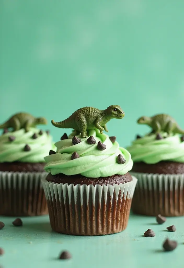 25 Cupcake Wedding Cake Ideas That Blend Class & Creativity: Dinosaur-Themed Wedding Cupcakes - 4. Triceratops Mint Chocolate Chip Cupcakes