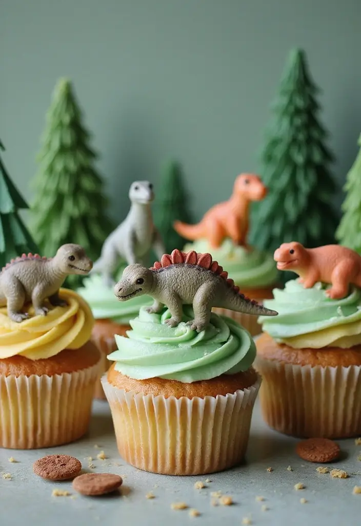25 Cupcake Wedding Cake Ideas That Blend Class & Creativity: Dinosaur-Themed Wedding Cupcakes - 8. Dinosaur Adventure Cupcakes