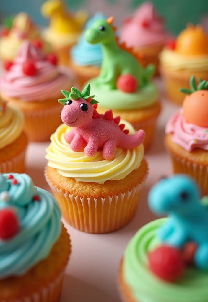 25 Cupcake Wedding Cake Ideas That Blend Class & Creativity: Dinosaur-Themed Wedding Cupcakes - 9. Dino's Delight Cupcakes