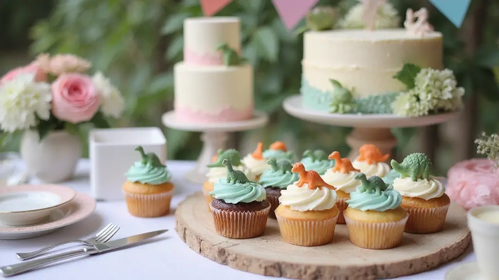 25 Cupcake Wedding Cake Ideas That Blend Class & Creativity: Dinosaur-Themed Wedding Cupcakes