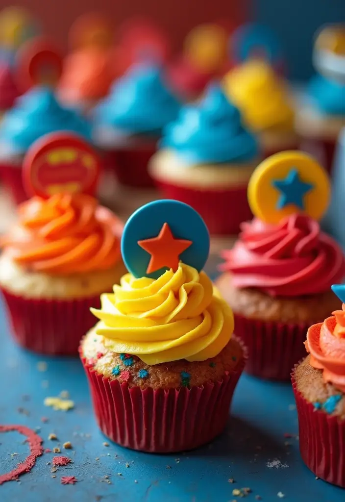 25 Cute & Easy Bluey Cupcake Ideas for Kids’ Birthdays - 20. Bluey’s Superhero Cupcakes