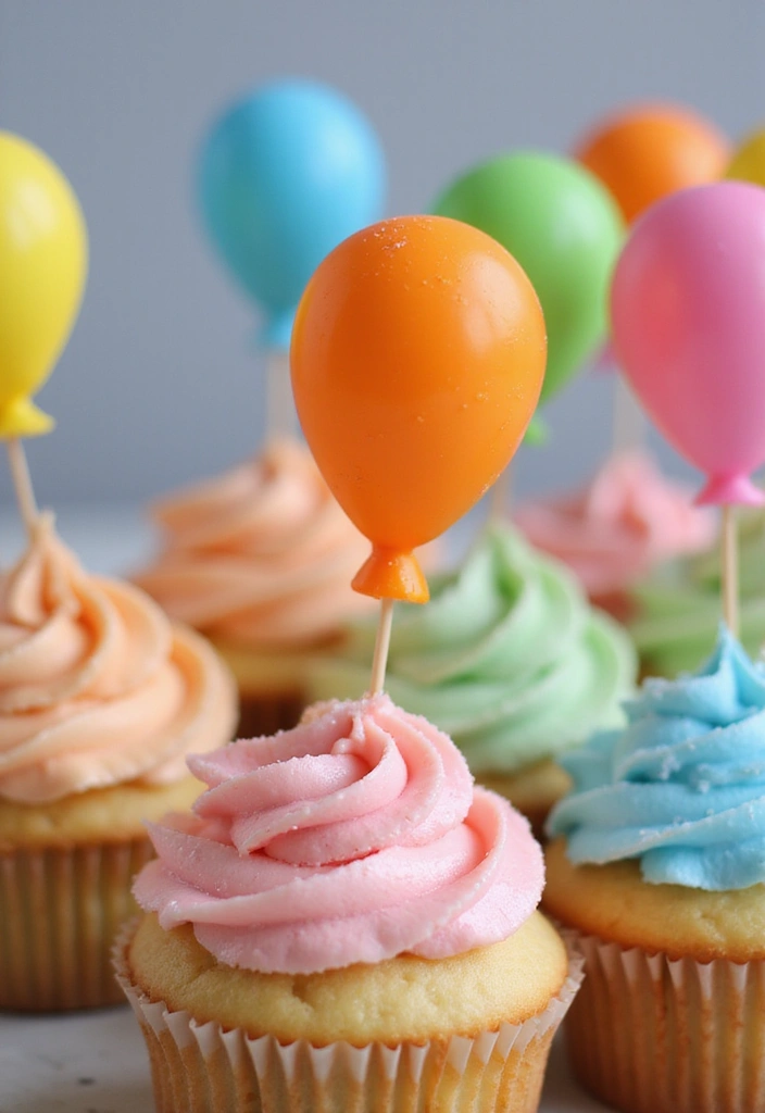 25 Cute & Easy Bluey Cupcake Ideas for Kids’ Birthdays - 3. Bluey Balloon Cupcakes