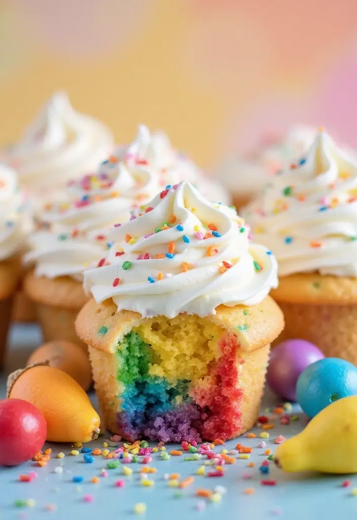 25 Cute & Easy Bluey Cupcake Ideas for Kids’ Birthdays - 6. Rainbow Bluey Cupcakes