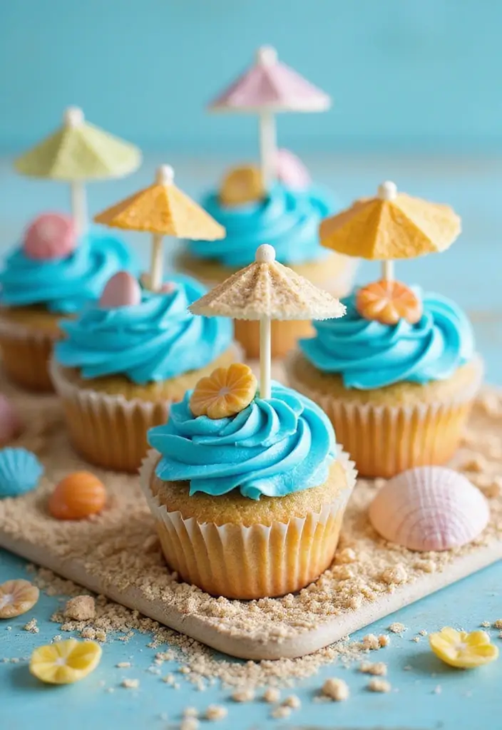 25 Cute & Easy Bluey Cupcake Ideas for Kids’ Birthdays - 9. Bluey's Beach Day Cupcakes
