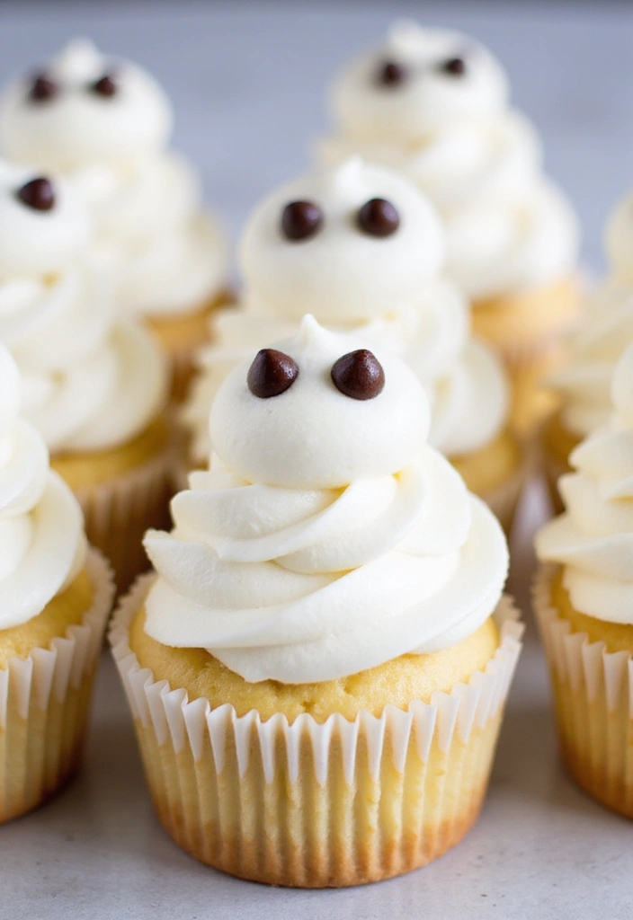 25 Cute Halloween Cupcake Ideas Kids Will Love - 1. Ghostly Vanilla Cupcakes