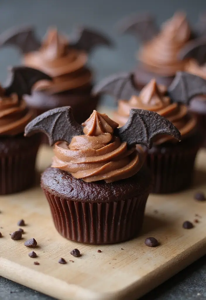25 Cute Halloween Cupcake Ideas Kids Will Love - 12. Bat Cupcakes