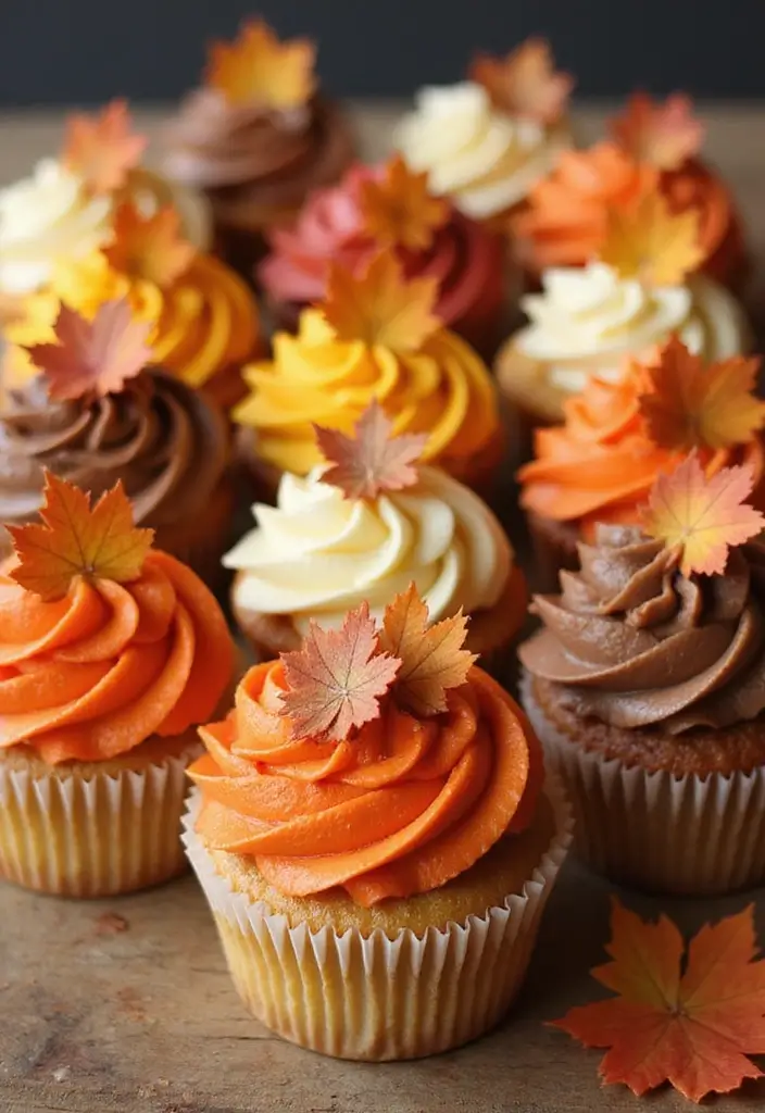 25 Cute Halloween Cupcake Ideas Kids Will Love - 13. Autumn Leaf Cupcakes