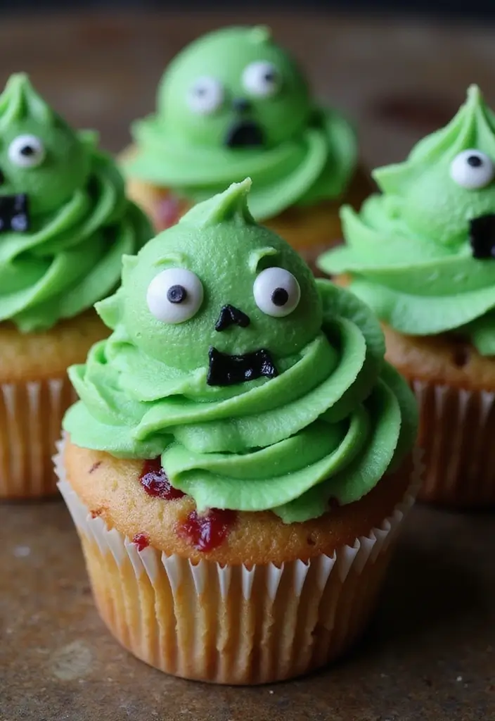 25 Cute Halloween Cupcake Ideas Kids Will Love - 14. Zombie Cupcakes