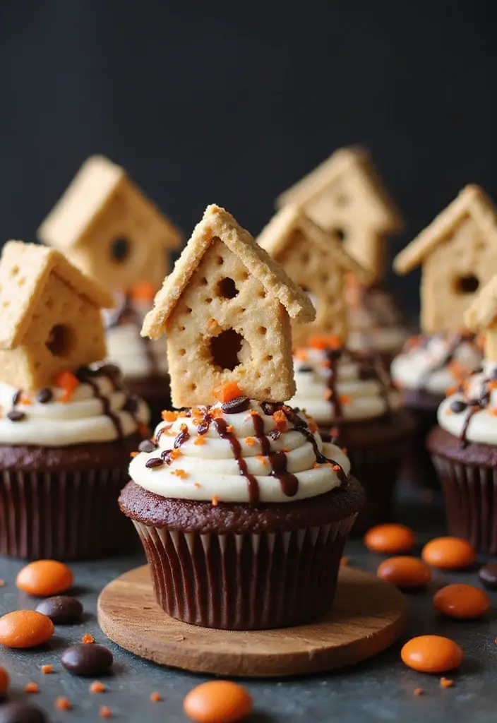 25 Cute Halloween Cupcake Ideas Kids Will Love - 15. Haunted House Cupcakes