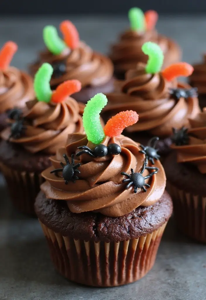 25 Cute Halloween Cupcake Ideas Kids Will Love - 18. Creepy Crawly Cupcakes
