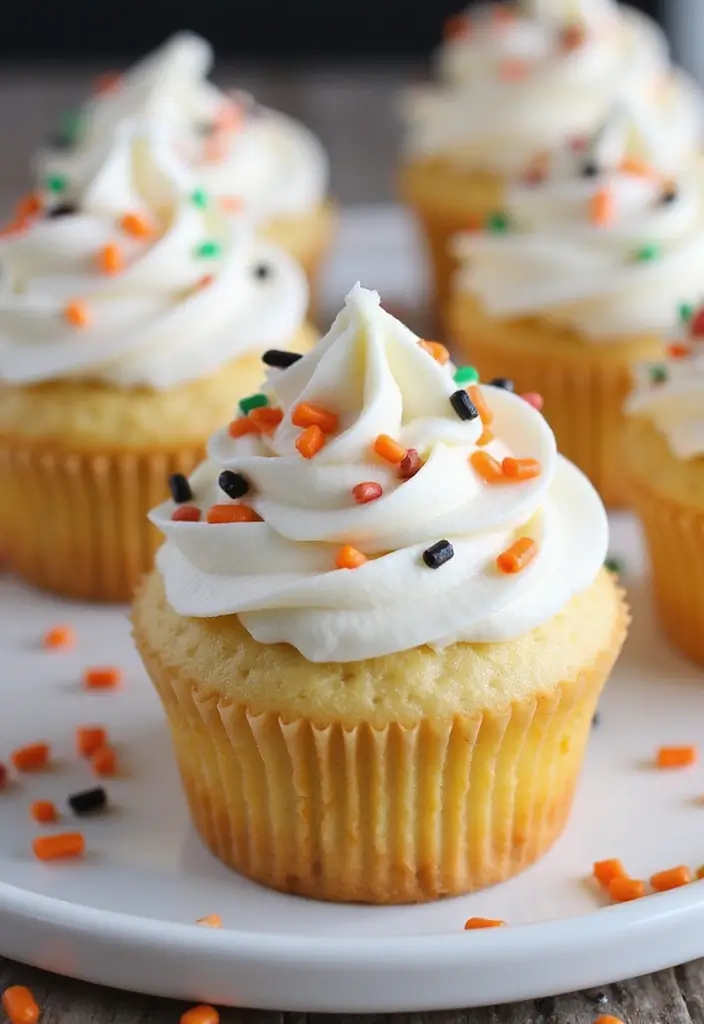 25 Cute Halloween Cupcake Ideas Kids Will Love - 19. Halloween Sprinkles Cupcakes