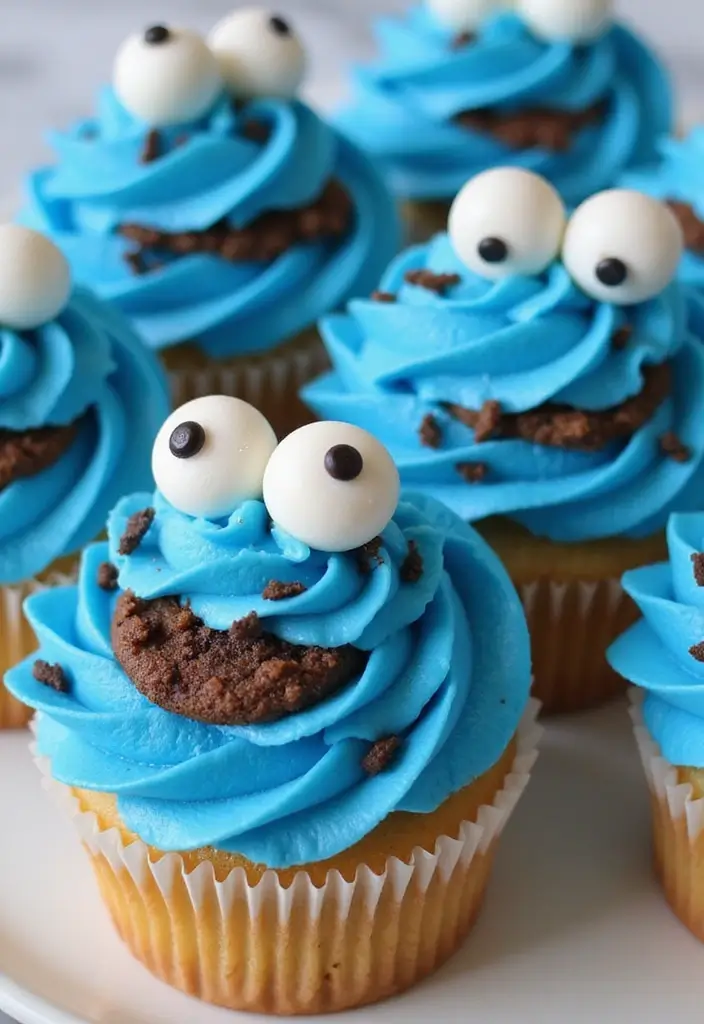 25 Cute Halloween Cupcake Ideas Kids Will Love - 21. Halloween Cookie Monster Cupcakes