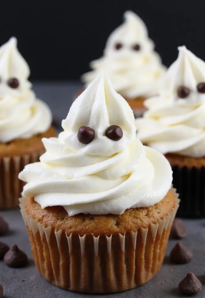 25 Cute Halloween Cupcake Ideas Kids Will Love - 24. Marshmallow Ghost Cupcakes